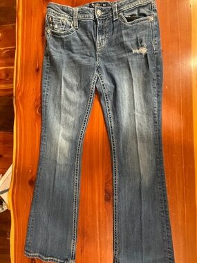 Miss Me turquoise embellished distressed denim boot cut jeans